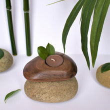 Load image into Gallery viewer, Black Walnut Wood Pebble Candle Holder