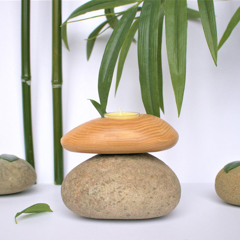 Beech Wood Pebble Candle Holder