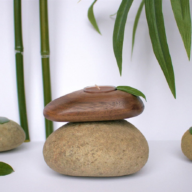 Black Walnut Wood Pebble Candle Holder